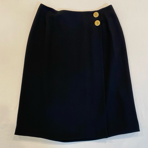 BOGATO Vintage 80s 90s Black Mini Wrap Skirt with Gold Buttons - Picture 1 of 8